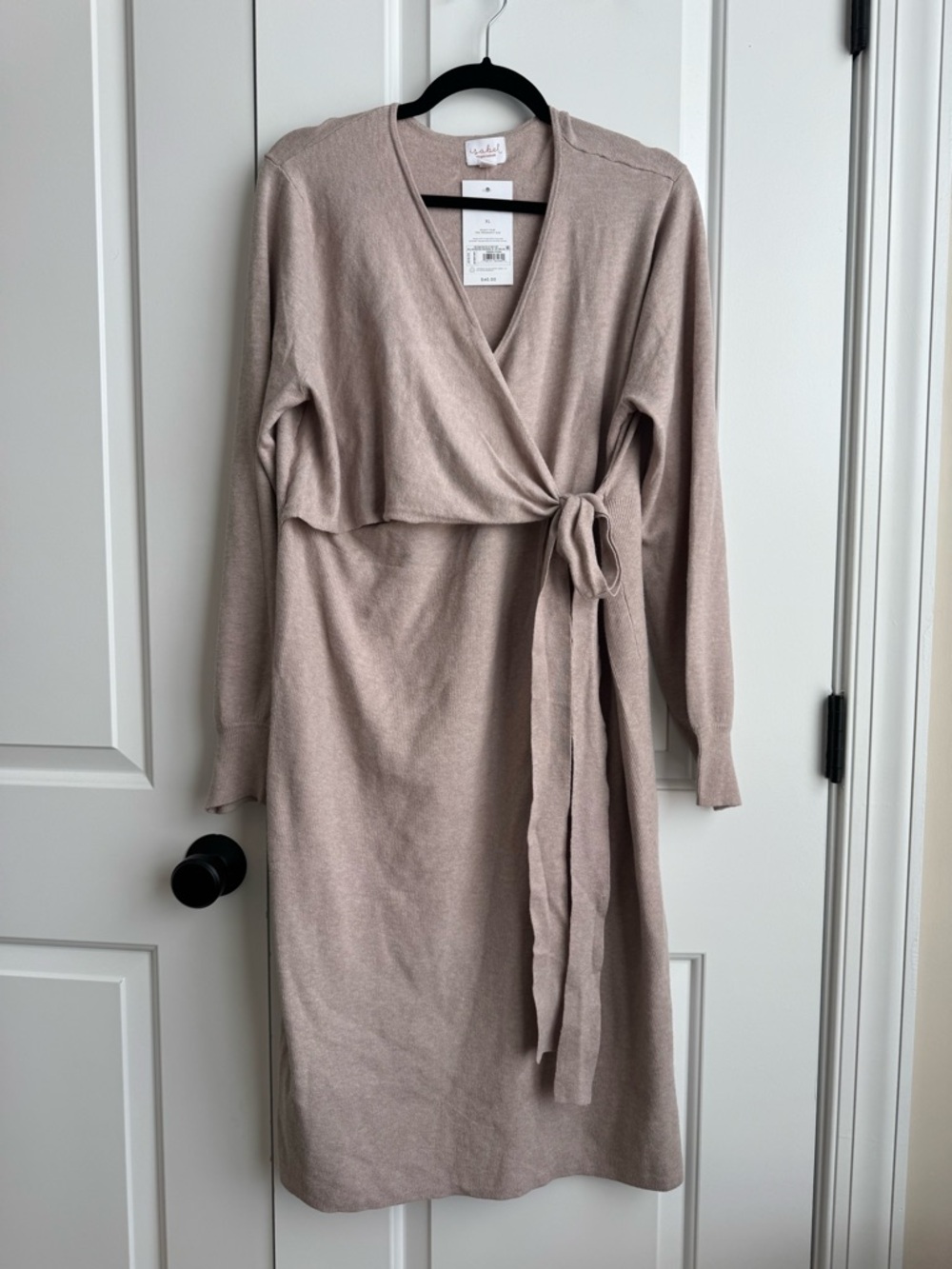 NWT Isabel Maternity Tan Knit Wrap Midi Dress XL